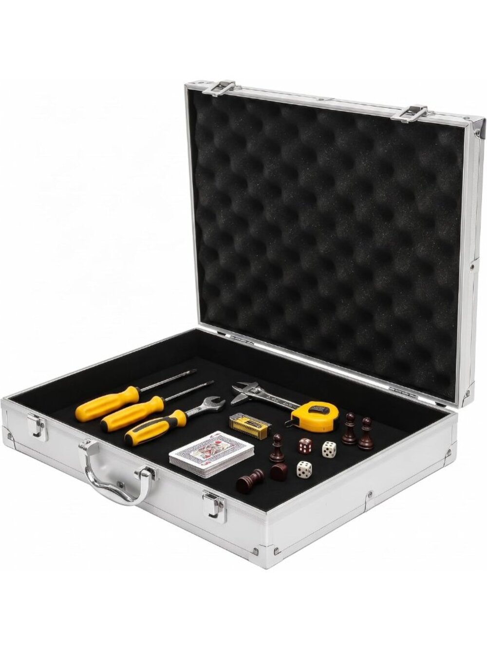 Aluminum Hard Case with Wave Foam Lid - Empty Tool Storage Box (Silver)